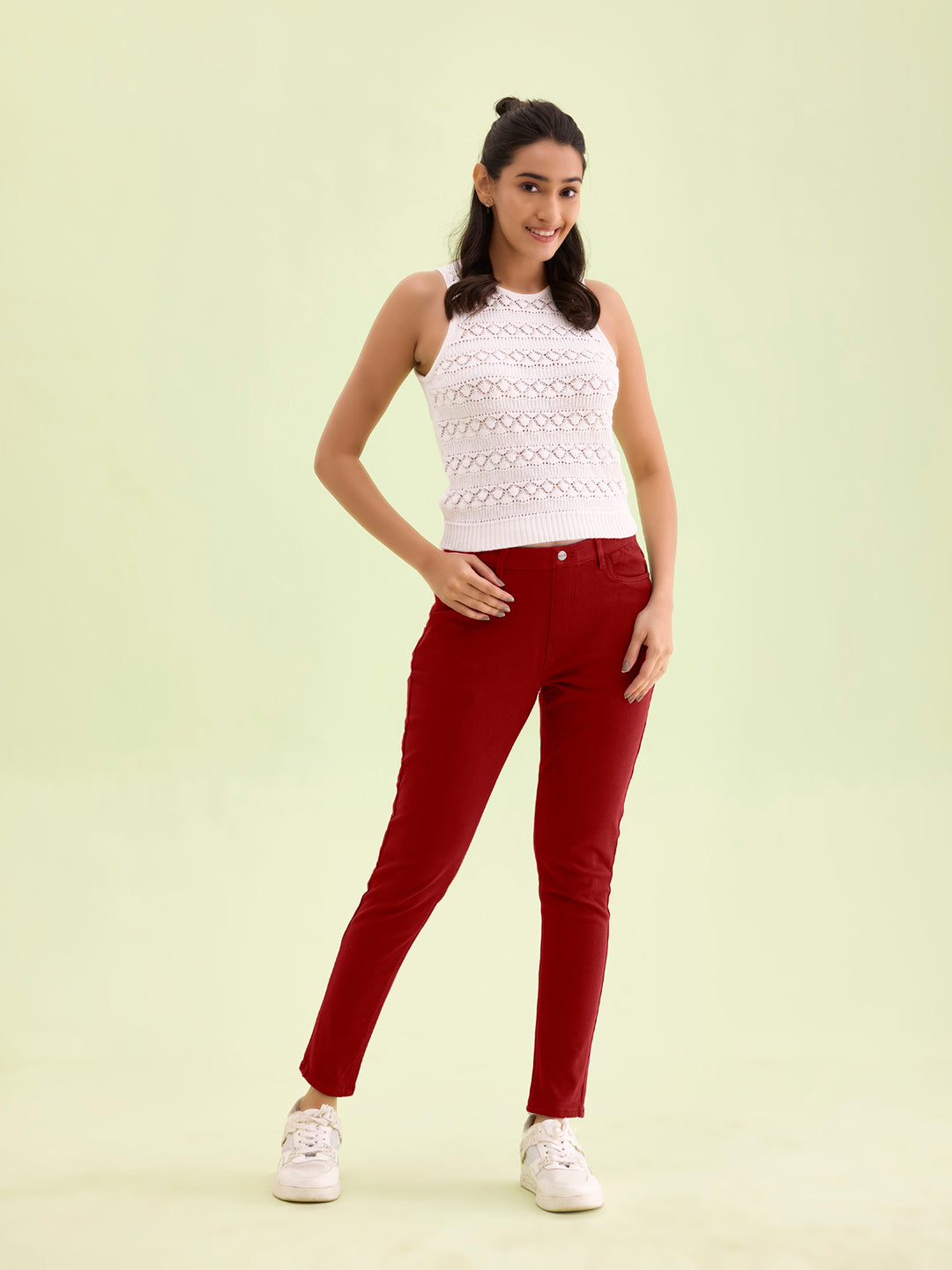 Maroon Cotton Polyester Warm Super Stretch Jeggings