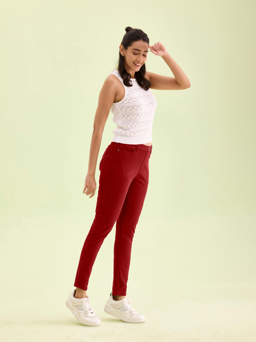 Maroon Cotton Polyester Warm Super Stretch Jeggings