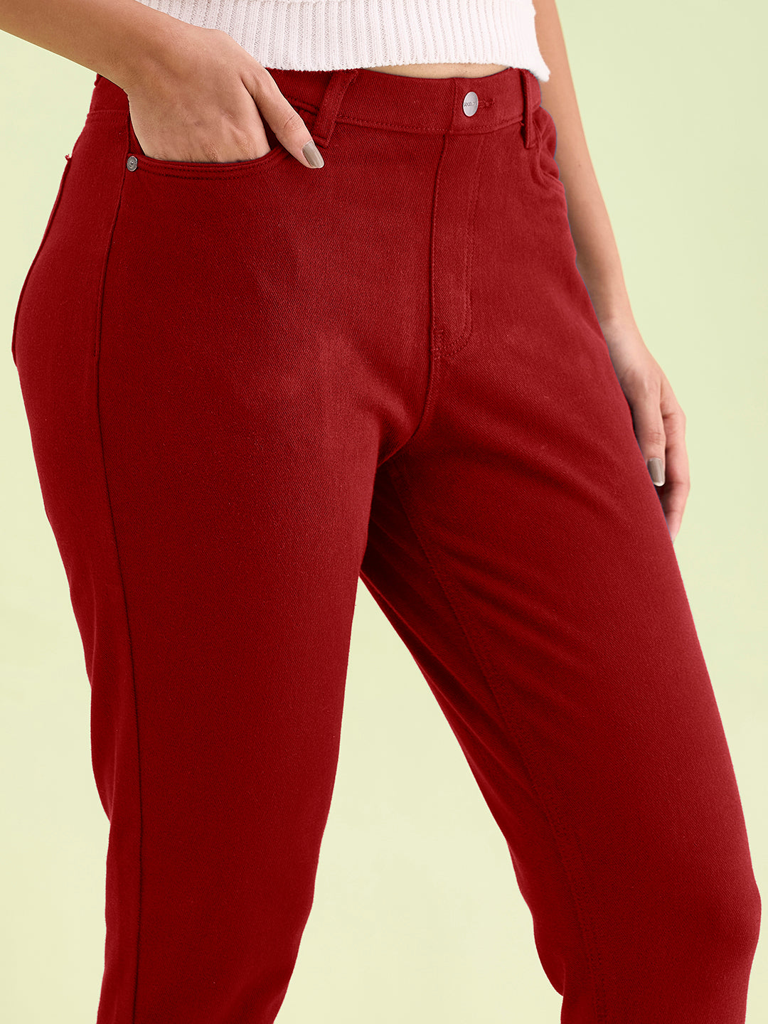 Maroon Cotton Polyester Warm Super Stretch Jeggings