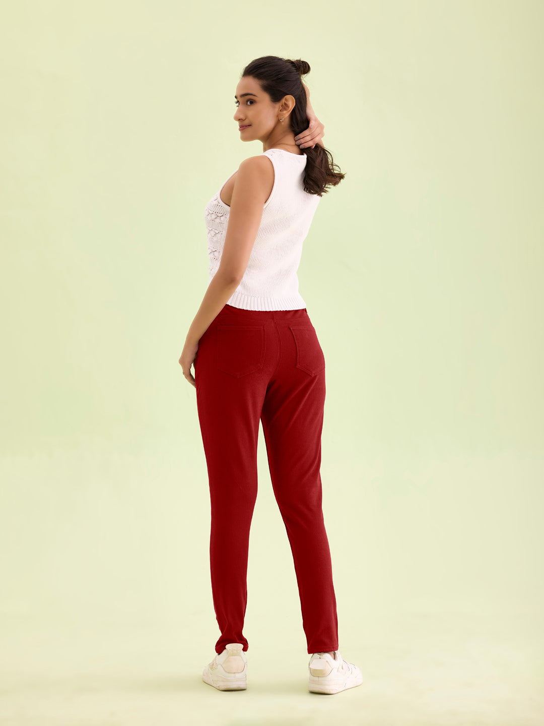 Maroon Cotton Polyester Warm Super Stretch Jeggings