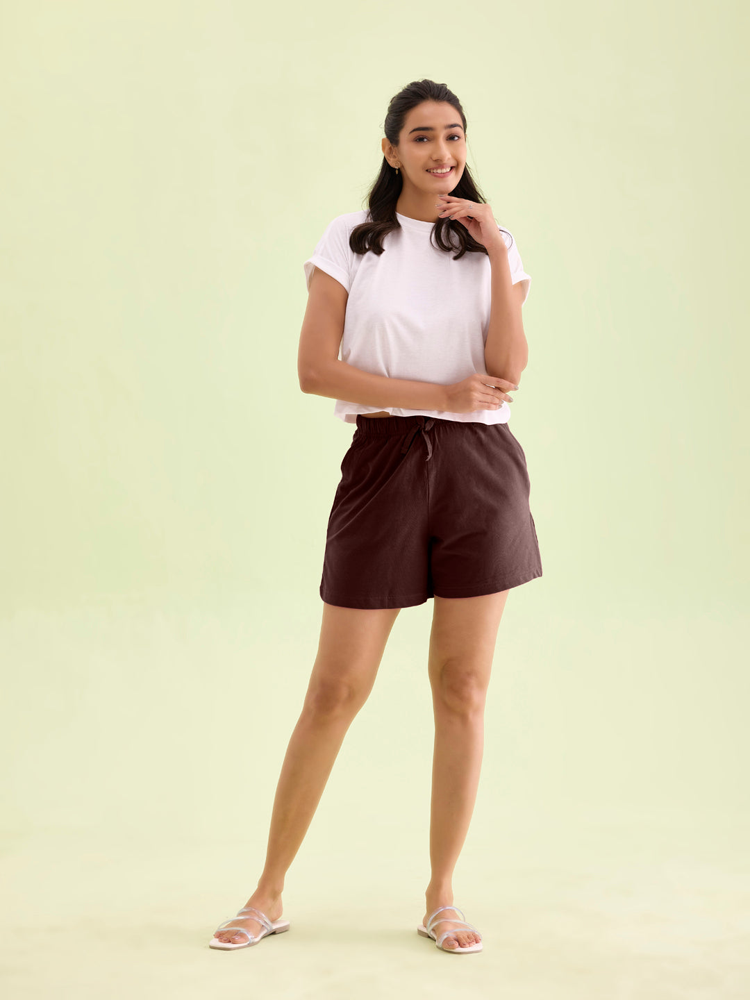 Dark Wine Cotton Stretch Casual Shorts