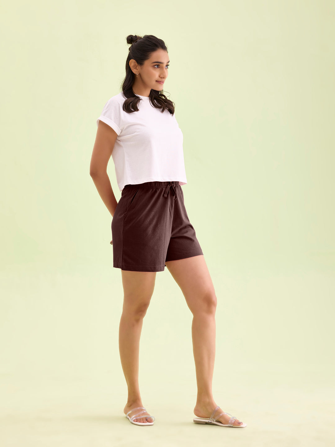 Dark Wine Cotton Stretch Casual Shorts