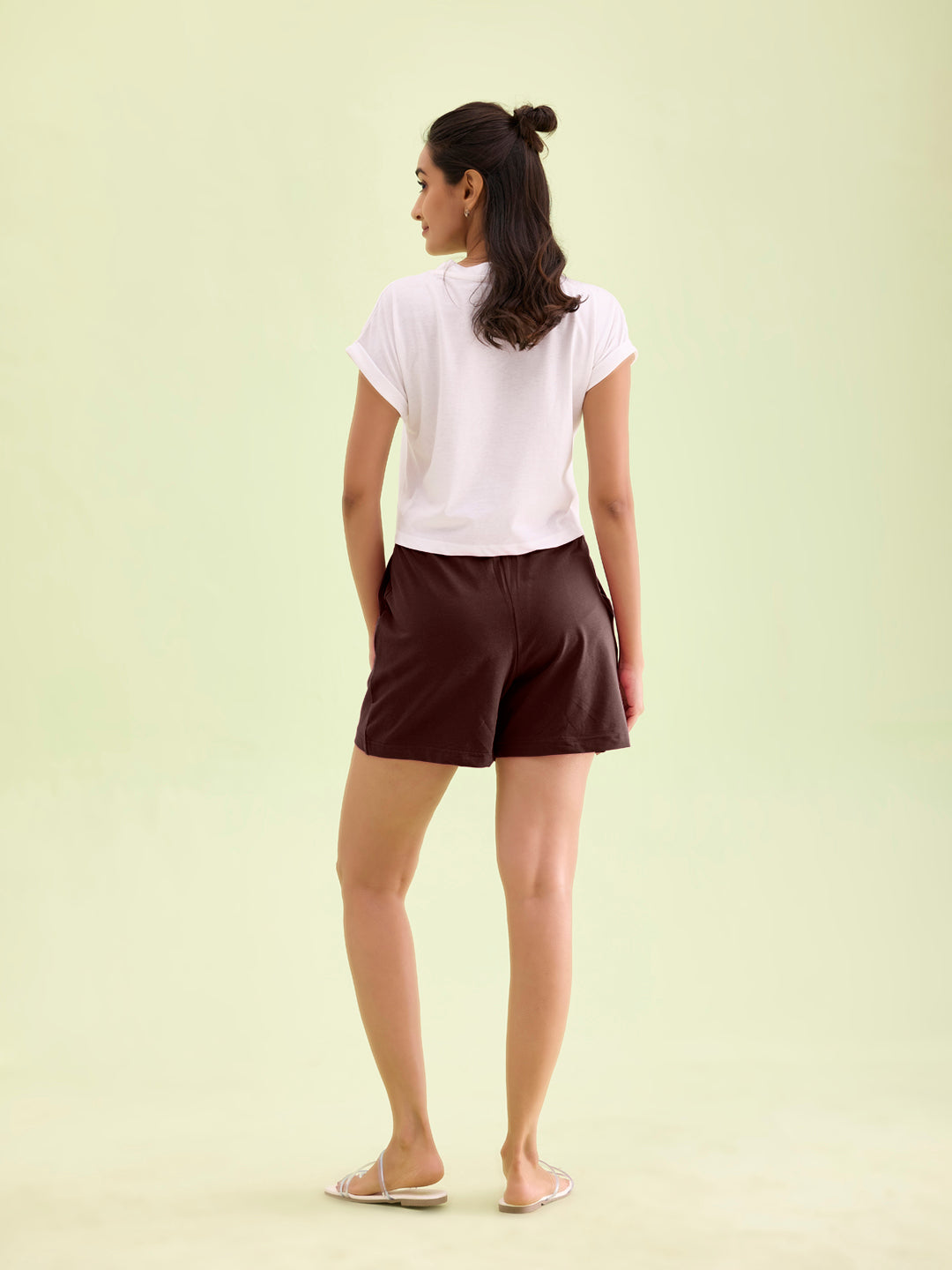 Dark Wine Cotton Stretch Casual Shorts