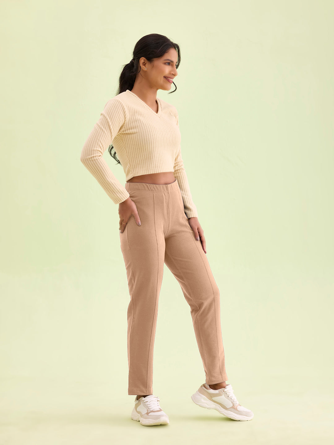 Beige Fleece Warm Kurti Pants