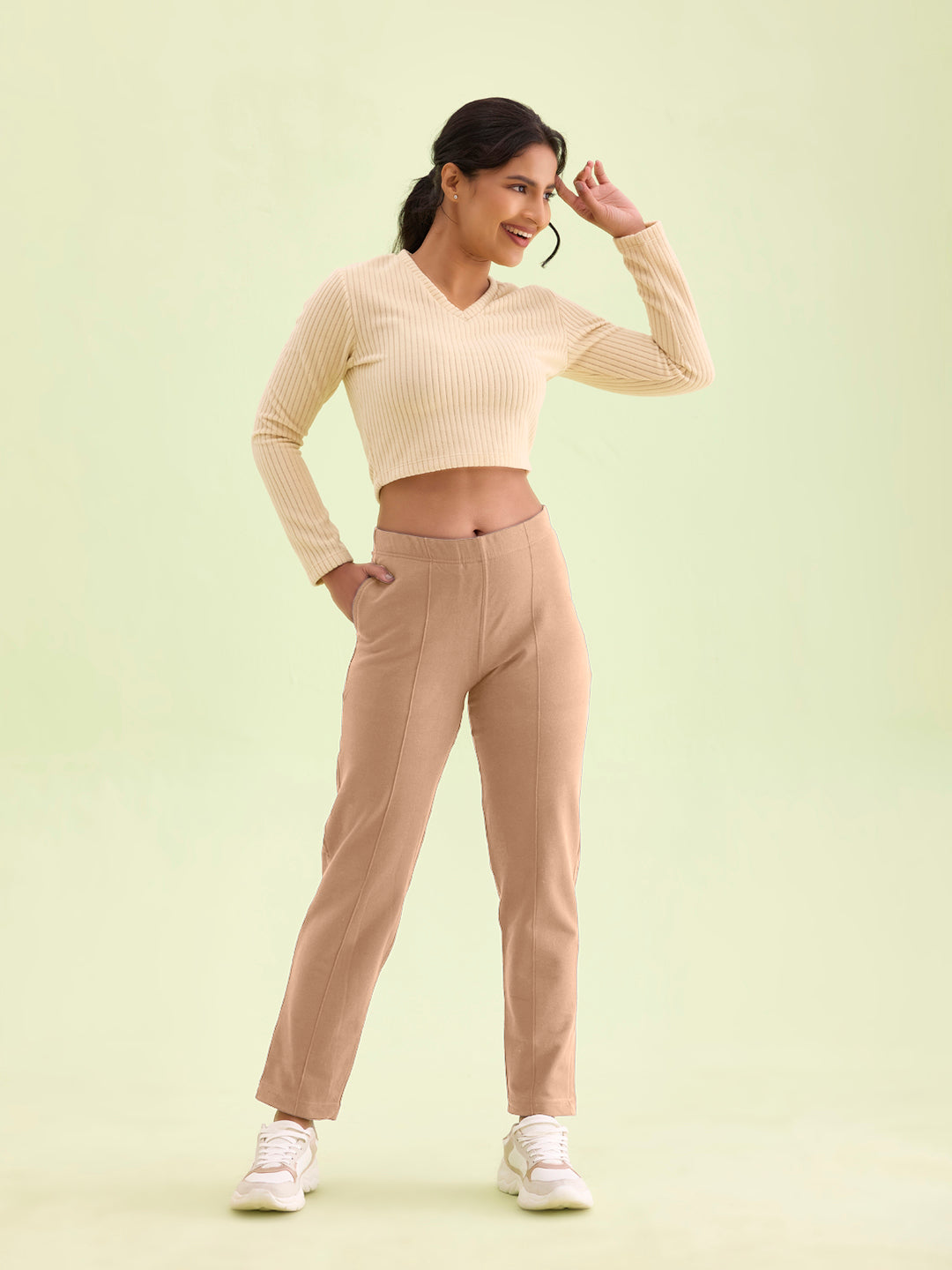 Beige Fleece Warm Kurti Pants