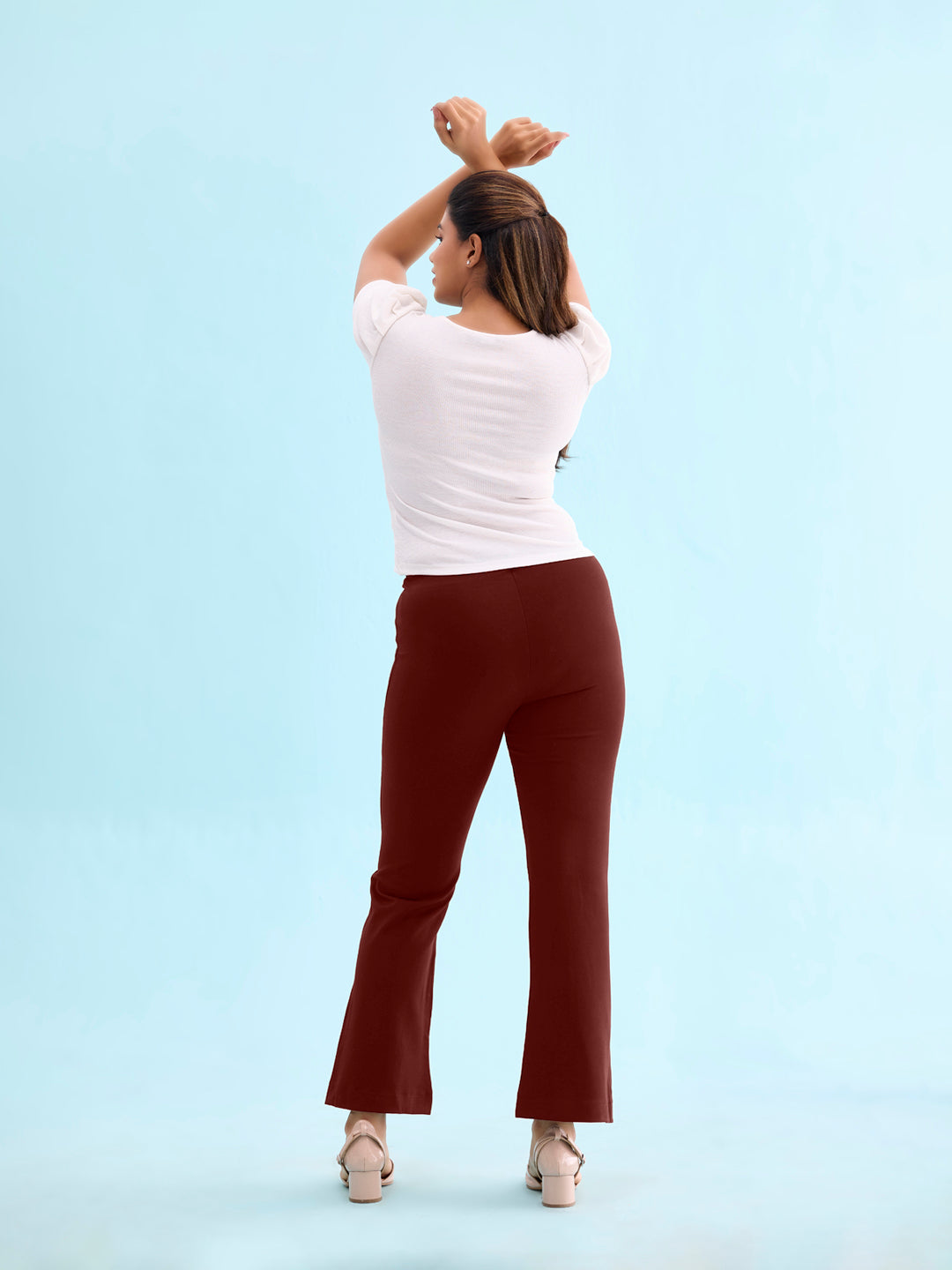 Bright Maroon Roma Ponte Flared Pant