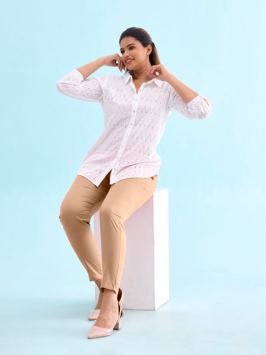 Beige Cotton Cambric Cotton Pants