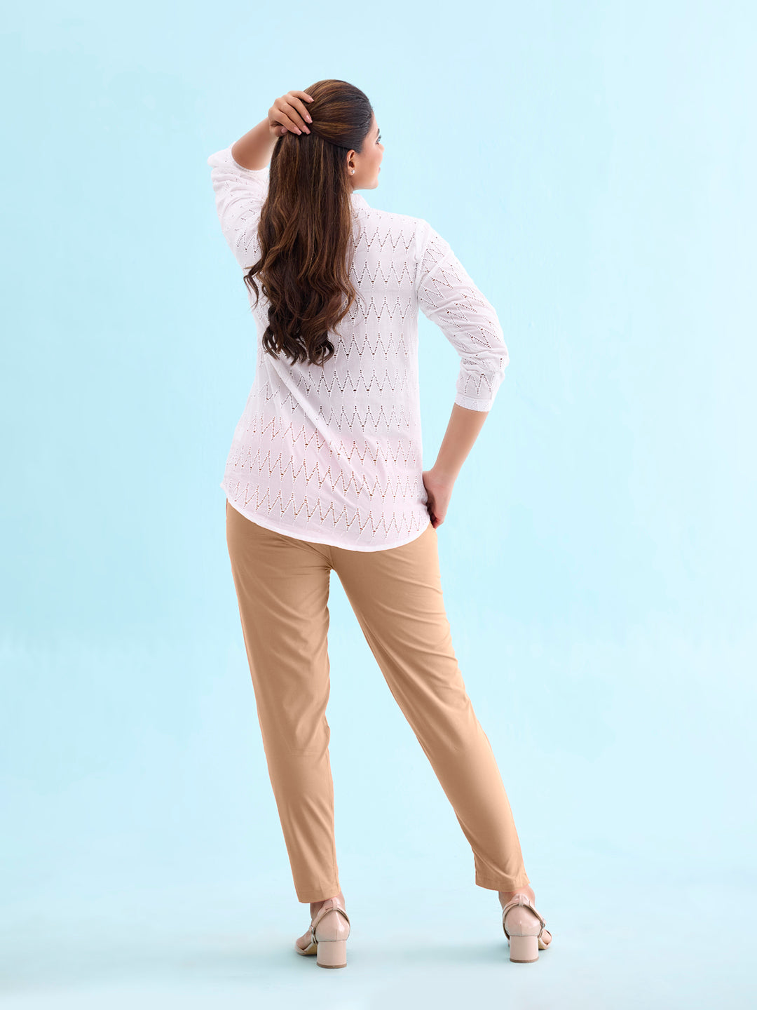 Beige Cotton Cambric Cotton Pants