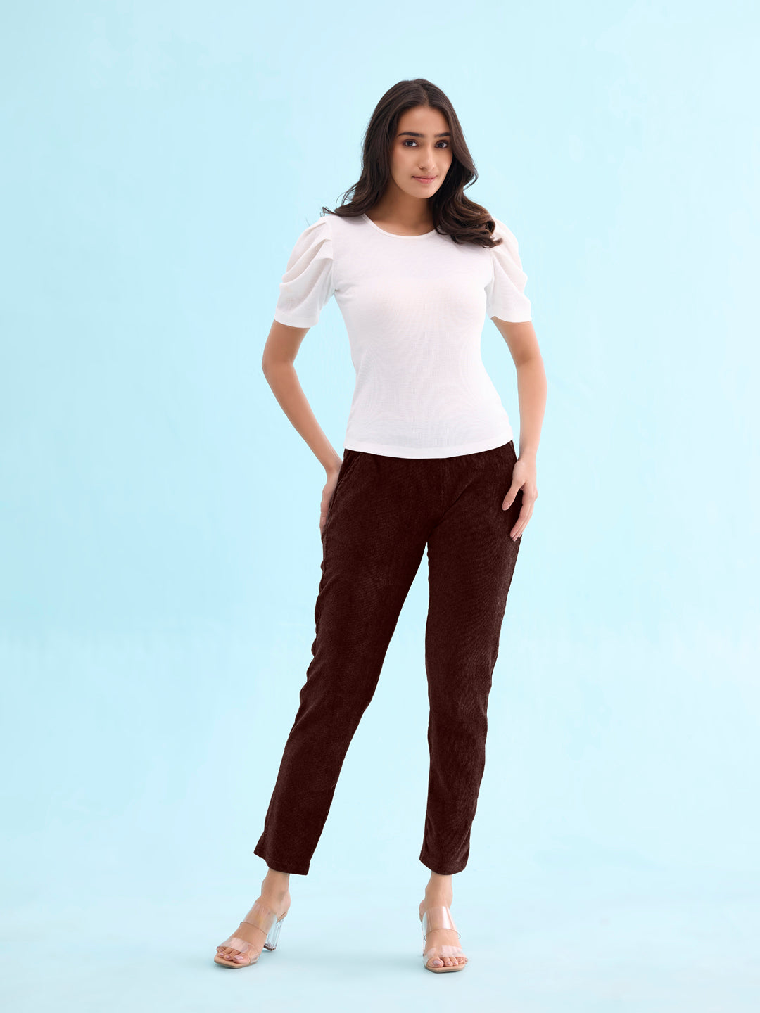 Dark Wine Cotton Polyester Corduroy Jeggings