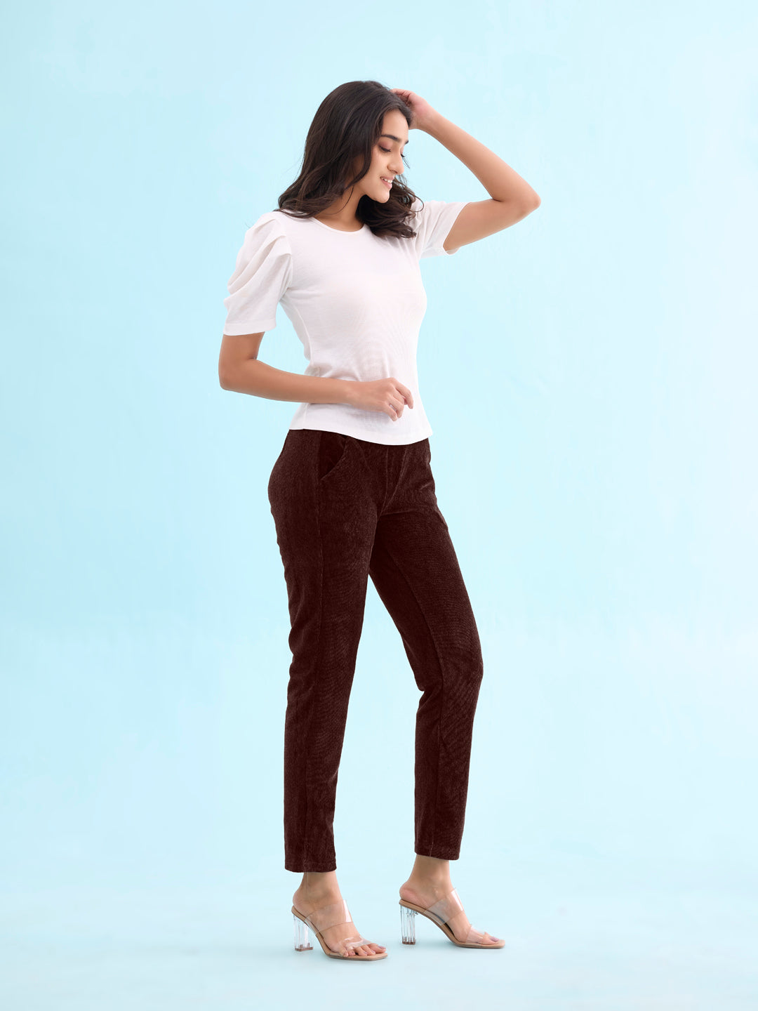 Dark Wine Cotton Polyester Corduroy Jeggings