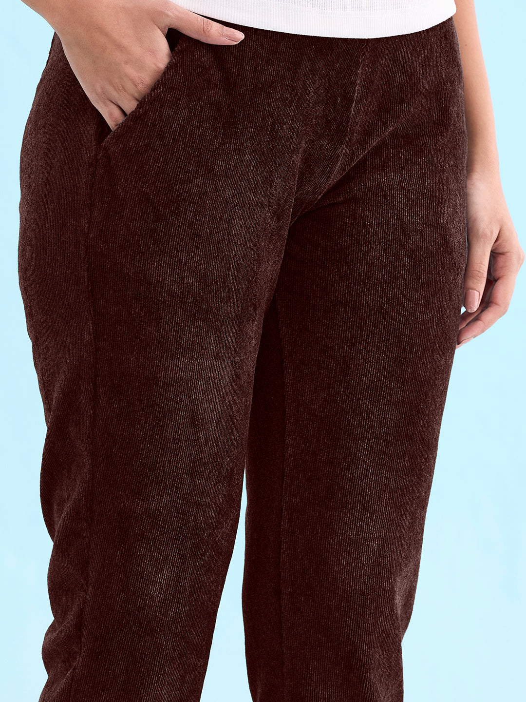 Dark Wine Cotton Polyester Corduroy Jeggings