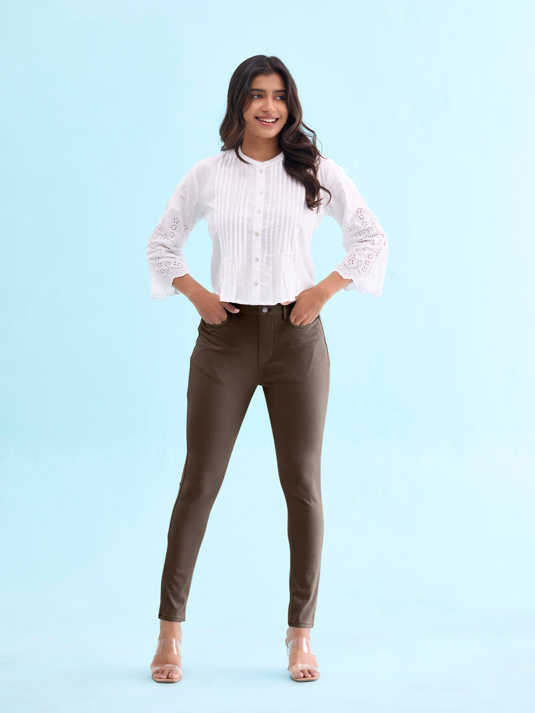 Silver Grey Cotton Polyester Super Stretch Jeggings
