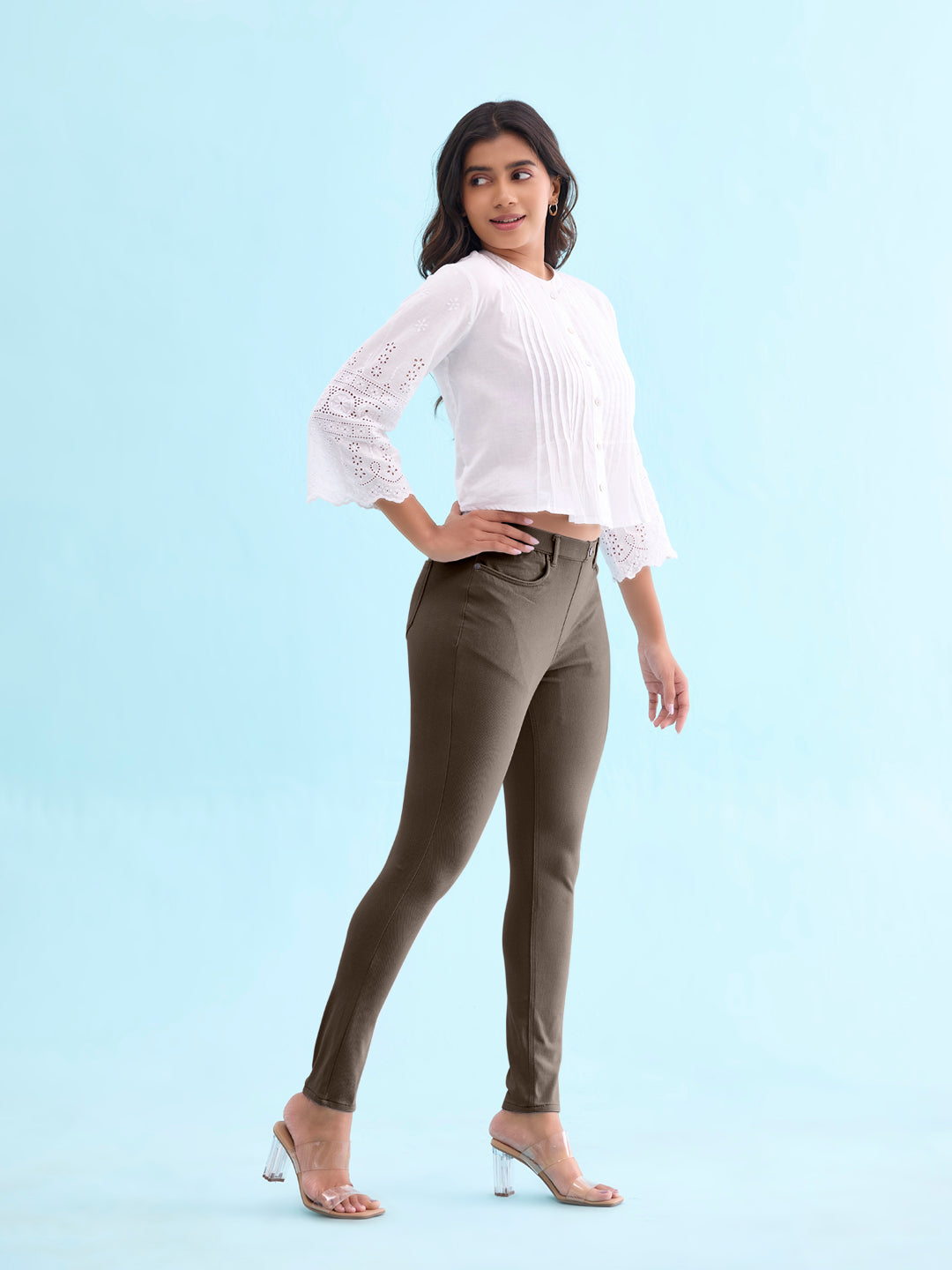 Silver Grey Cotton Polyester Super Stretch Jeggings