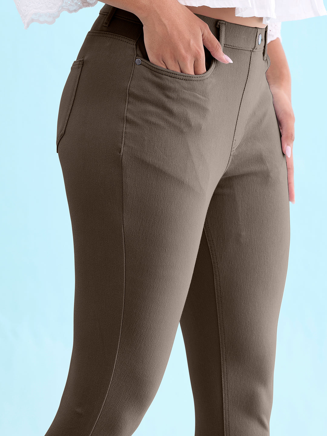 Silver Grey Cotton Polyester Super Stretch Jeggings