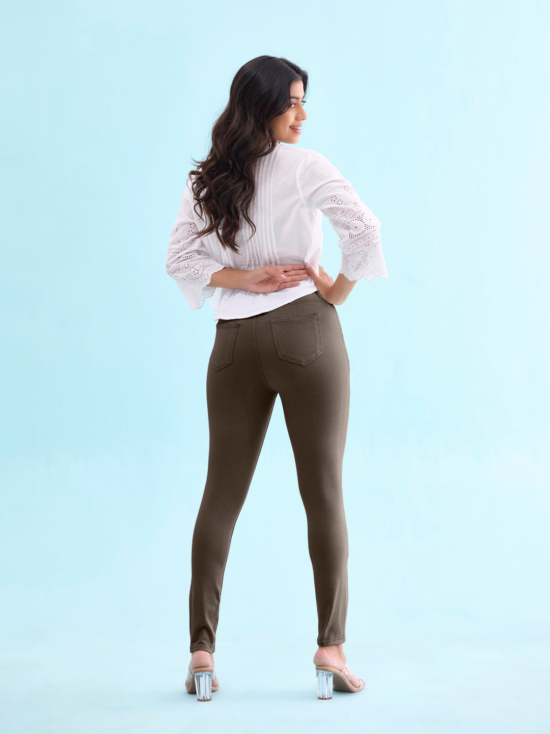 Silver Grey Cotton Polyester Super Stretch Jeggings