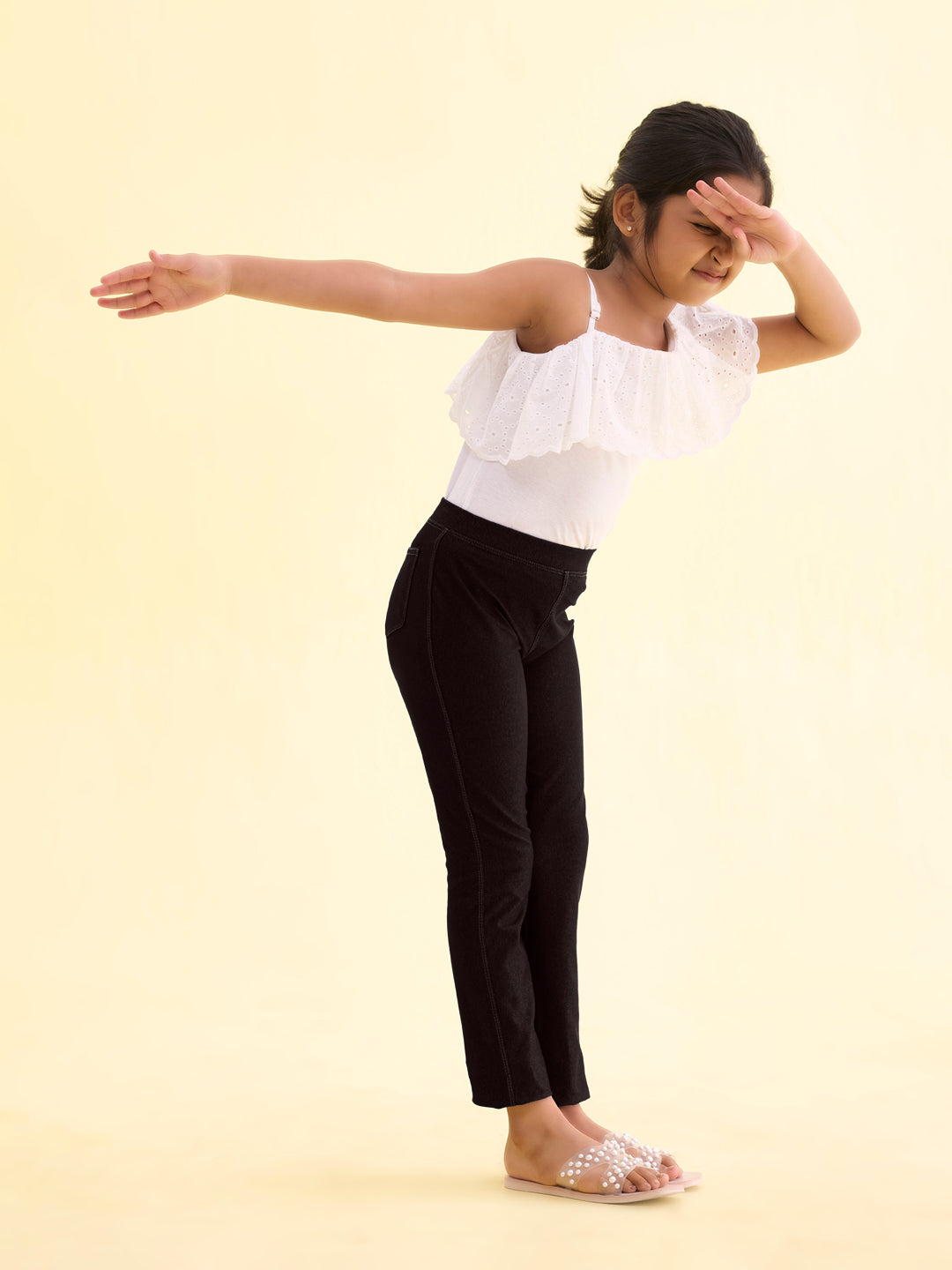 Black Cotton Poly Stretch Knit Jeggings - Main Image