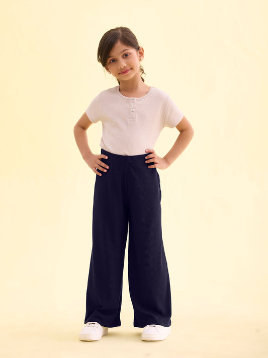 Navy Rayon Poly Stretch Rib Palazzo