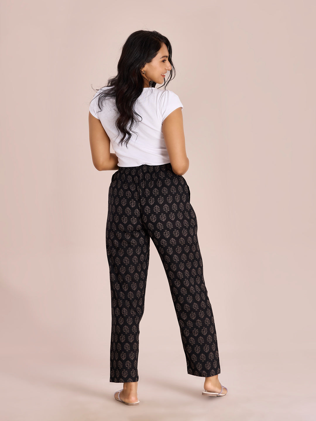 Black Woven Viscose Printed Lounge Pants