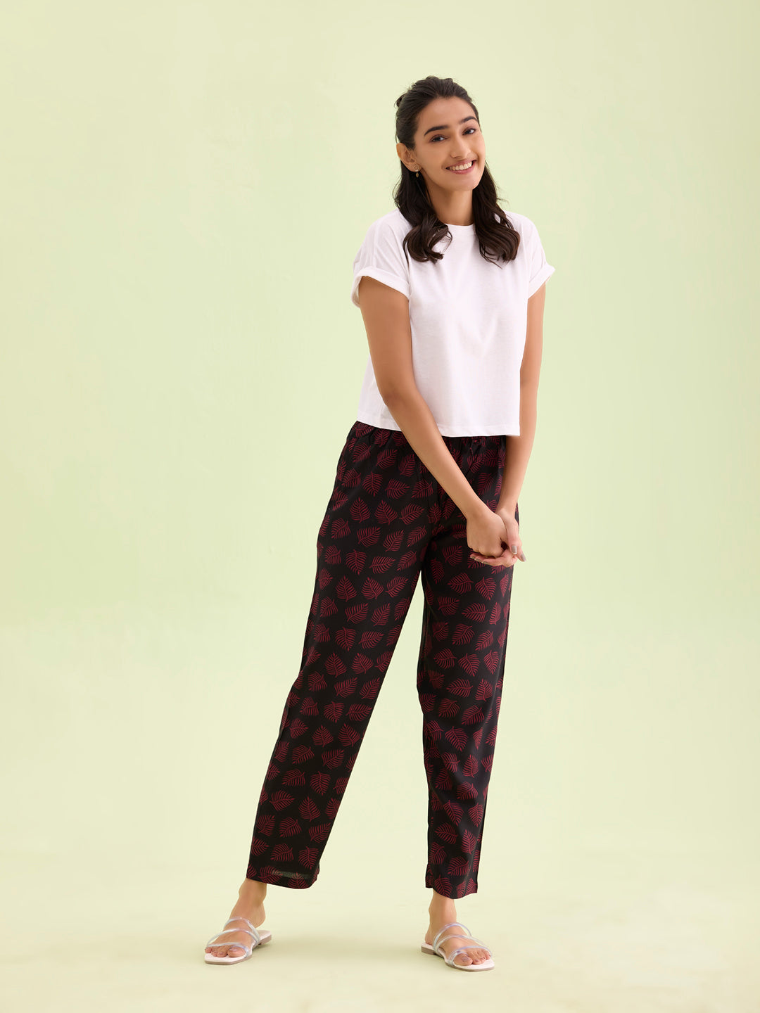 Black Woven Viscose Printed Lounge Pants