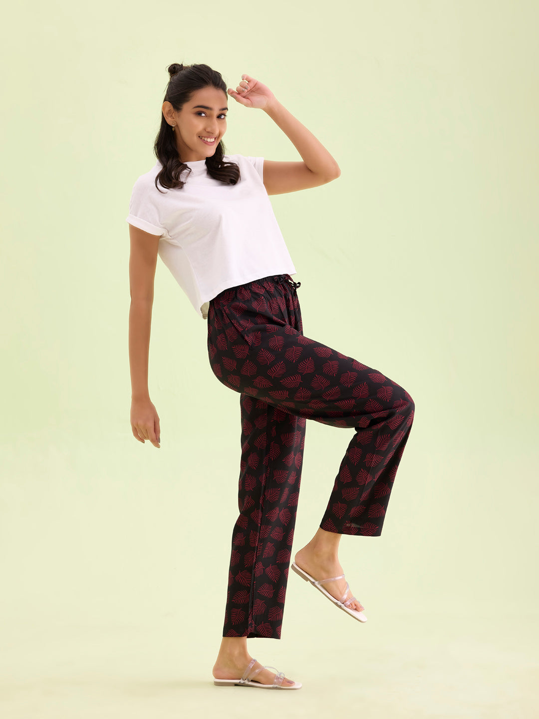 Black Woven Viscose Printed Lounge Pants