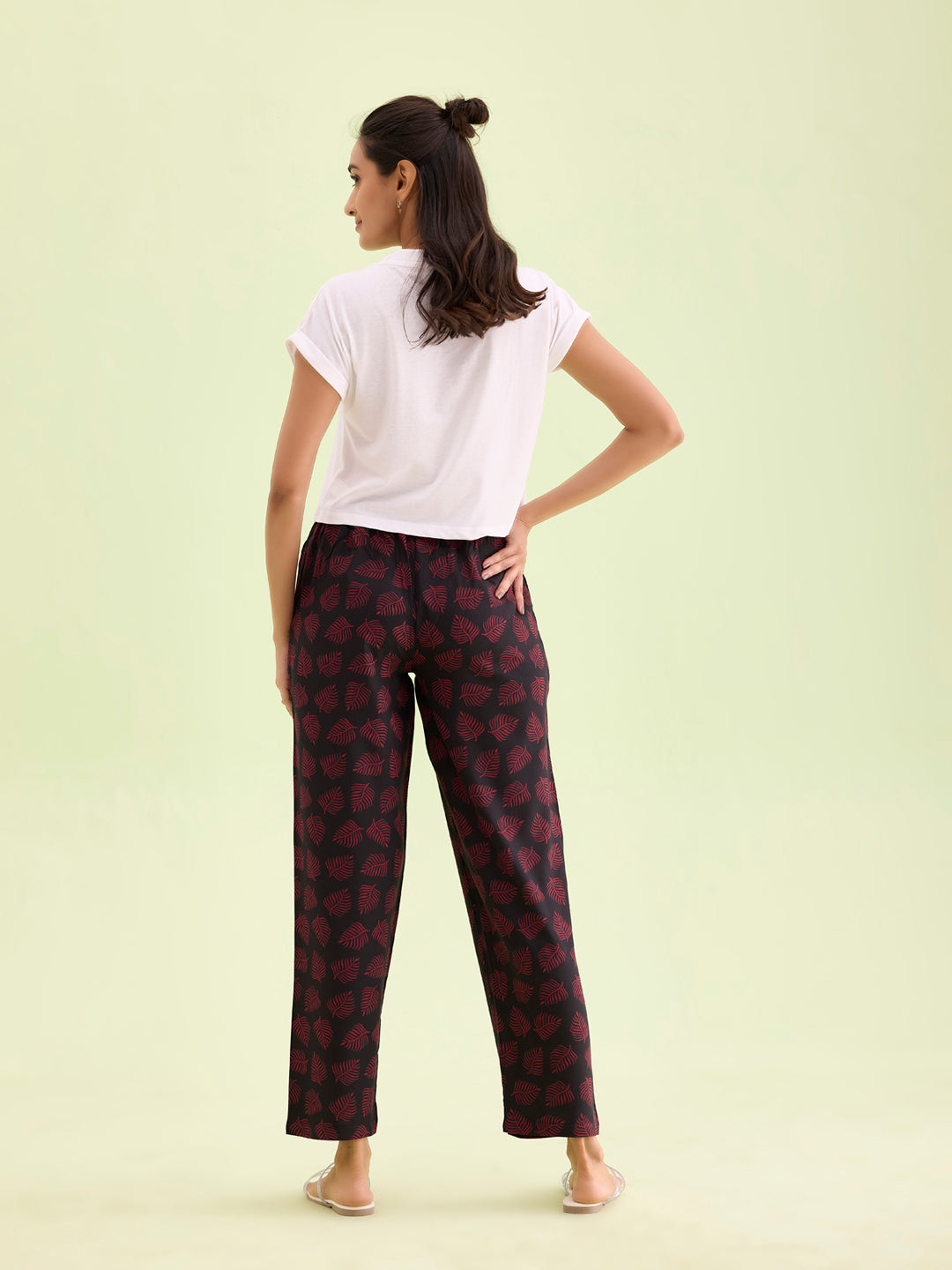 Black Woven Viscose Printed Lounge Pants