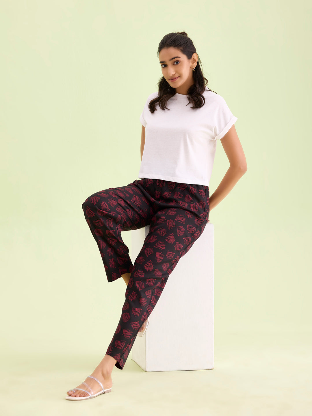 Black Woven Viscose Printed Lounge Pants