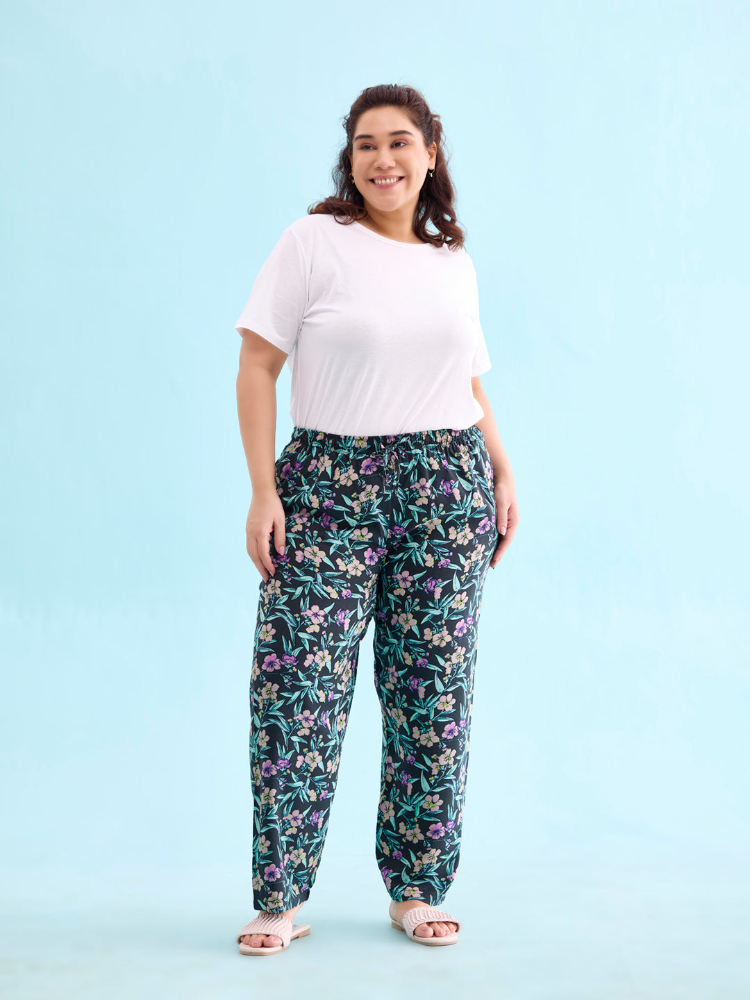 Black Woven Viscose Printed Lounge Pants