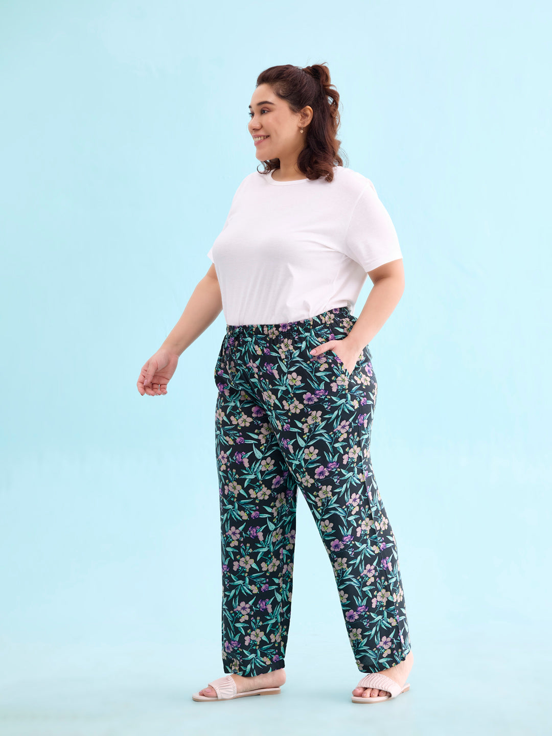 Black Woven Viscose Printed Lounge Pants