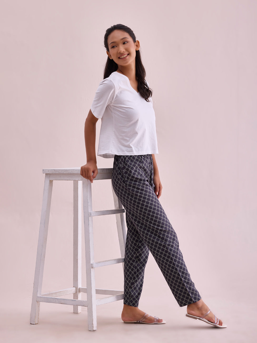 Black Woven Viscose Printed Lounge Pants