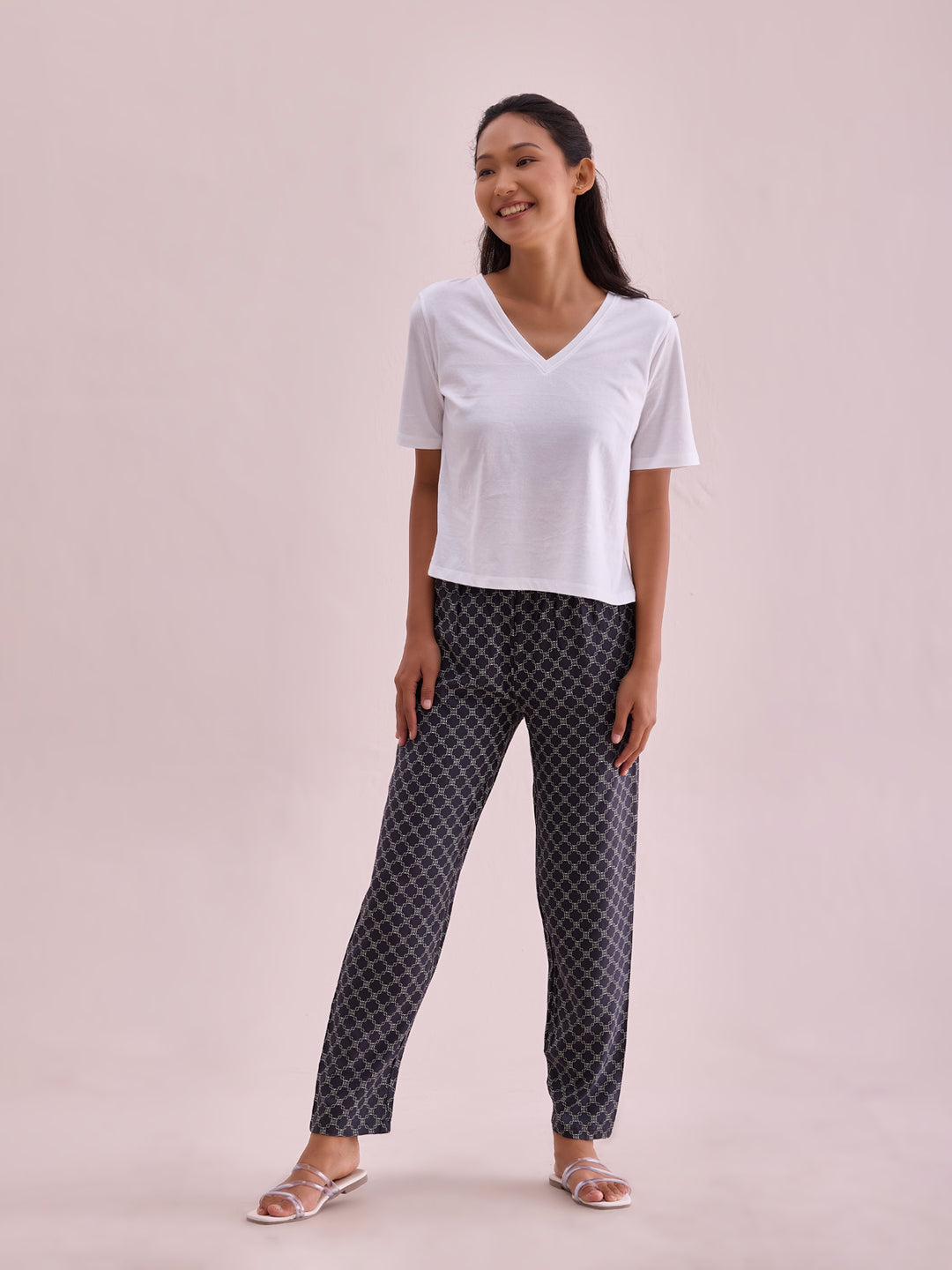 Black Woven Viscose Printed Lounge Pants