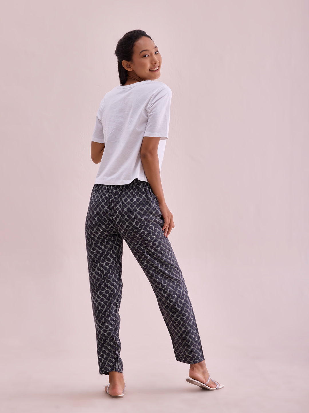 Black Woven Viscose Printed Lounge Pants