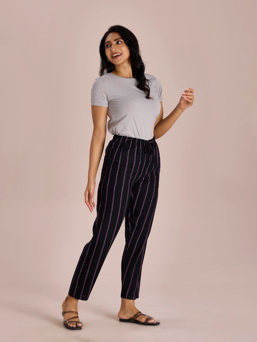 Black Woven Viscose Printed Lounge Pants