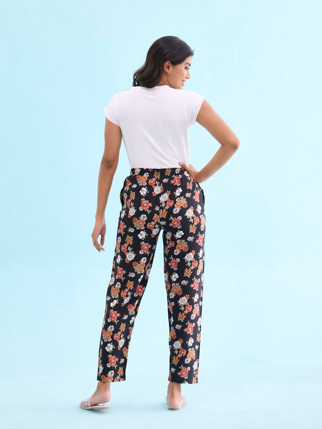 Black Woven Viscose Printed Lounge Pants