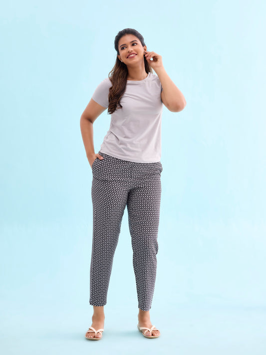 Black Woven Viscose Printed Lounge Pants