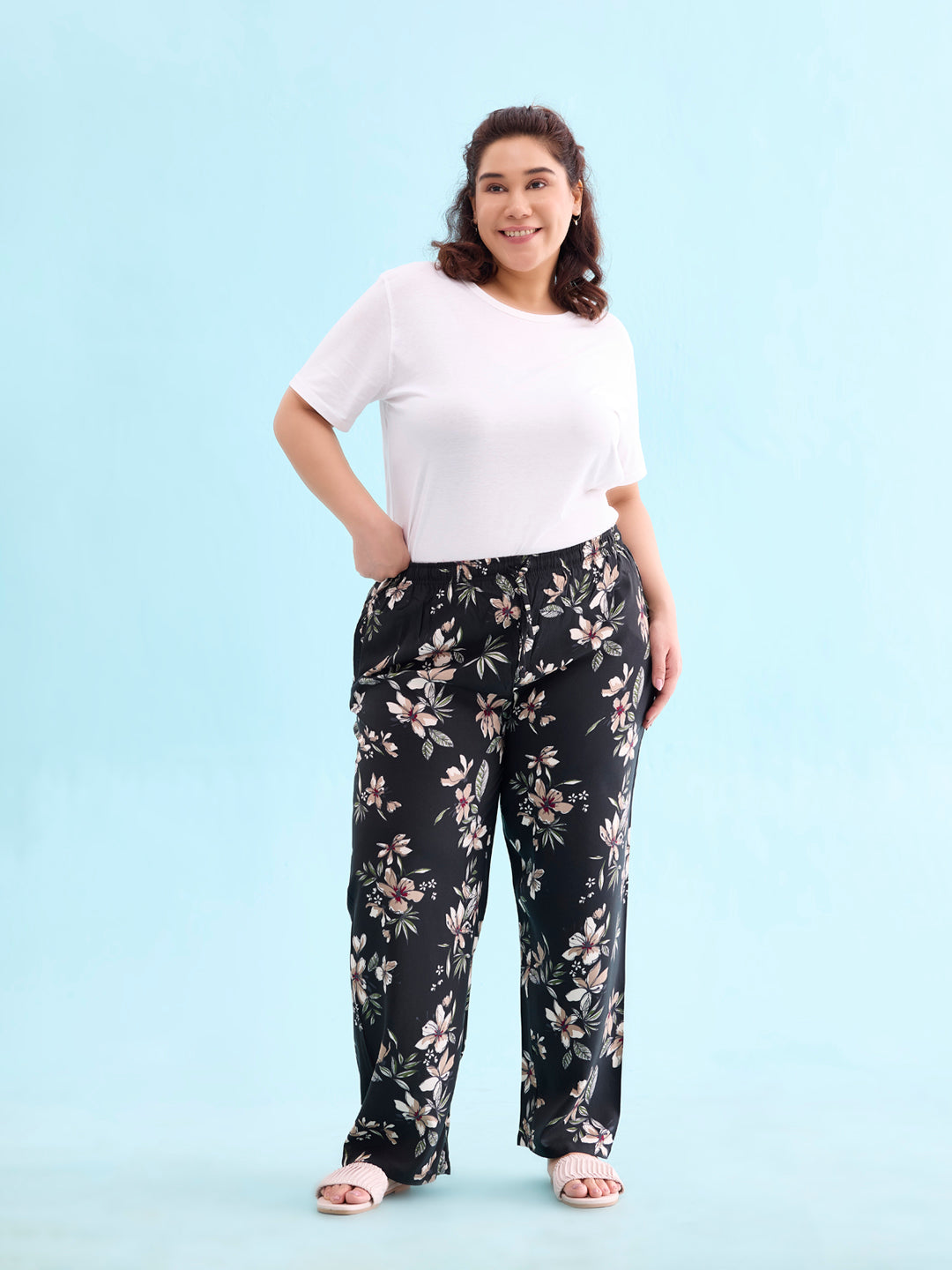 Black Woven Viscose Printed Lounge Pants