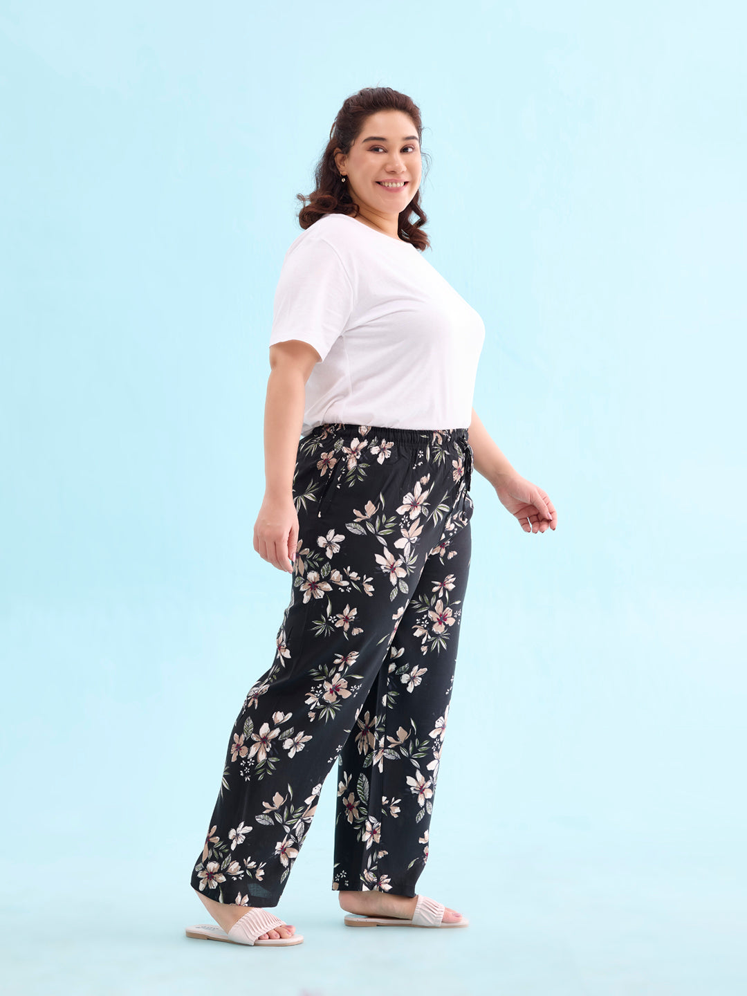 Black Woven Viscose Printed Lounge Pants