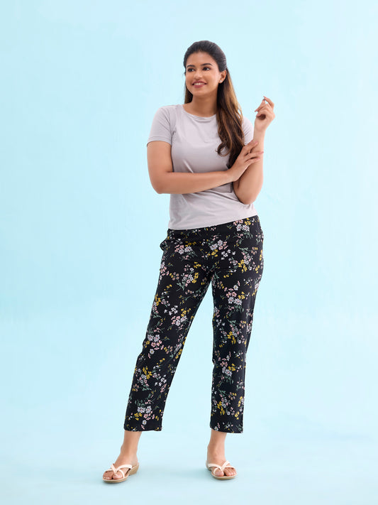 Black Woven Viscose Printed Lounge Pants