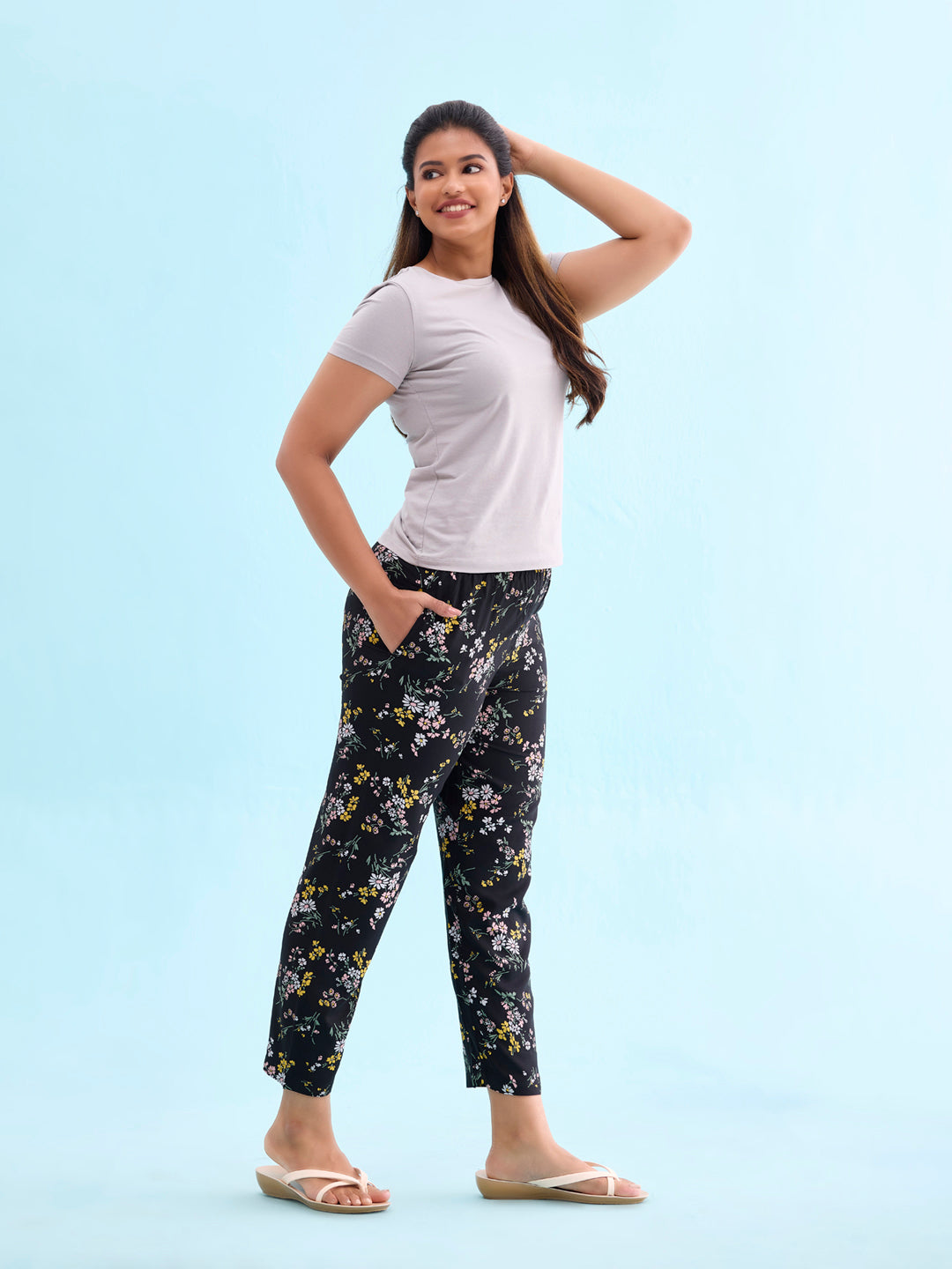 Black Woven Viscose Printed Lounge Pants