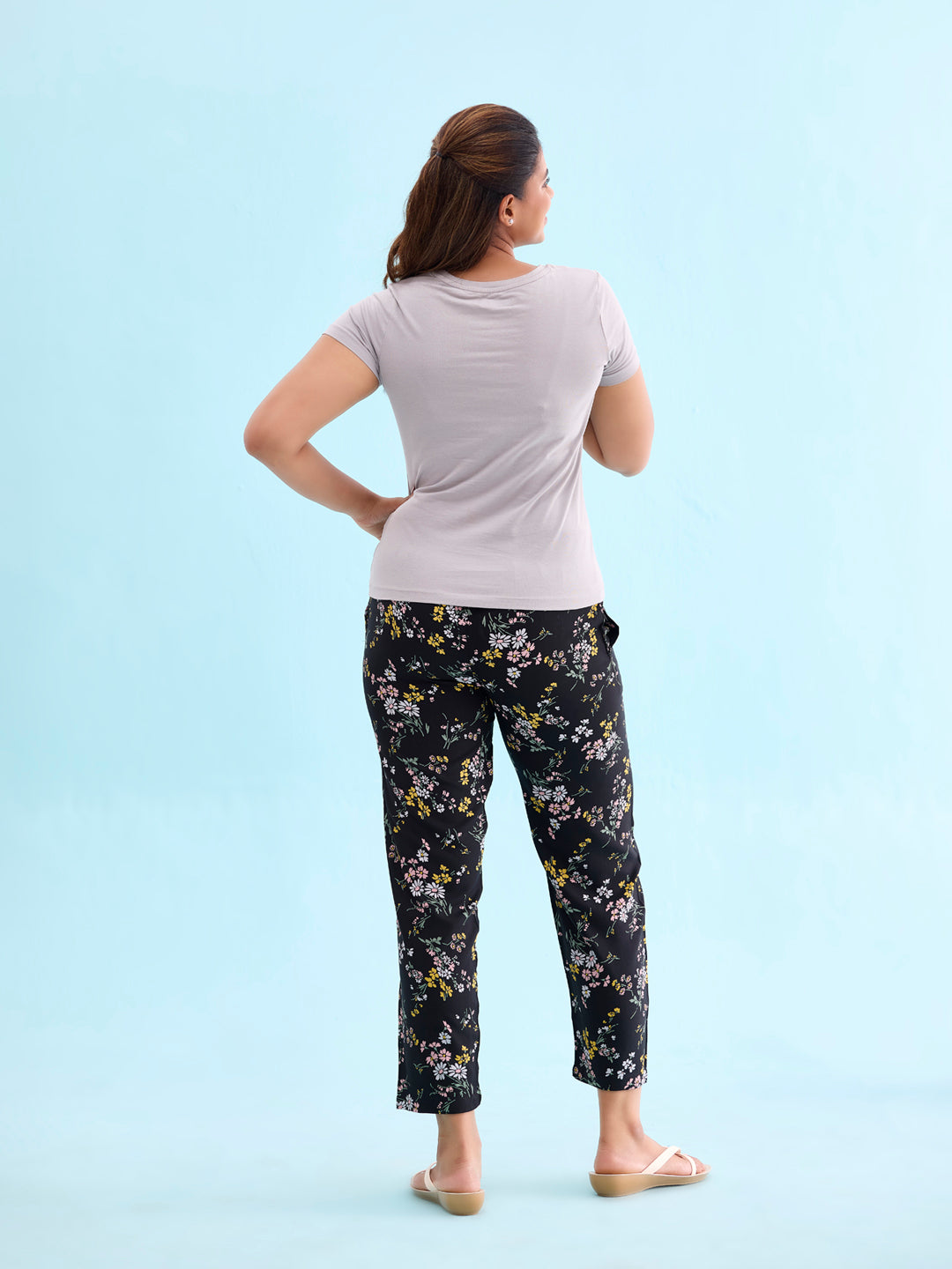 Black Woven Viscose Printed Lounge Pants