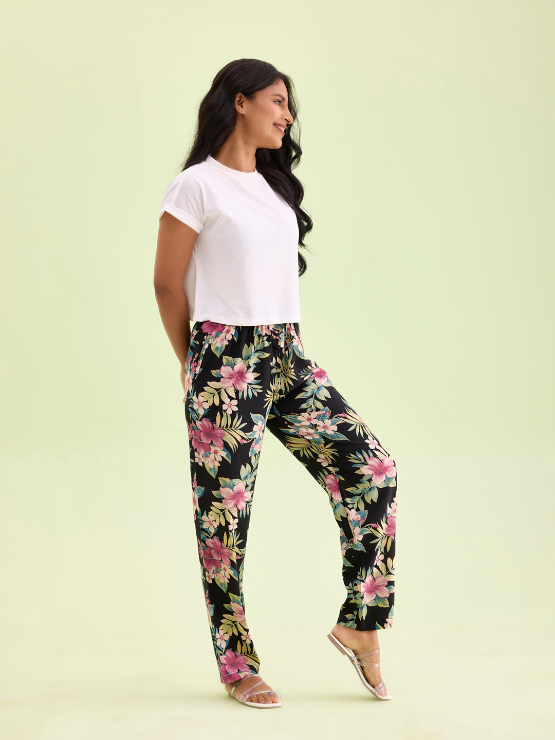 Black Woven Viscose Printed Lounge Pants