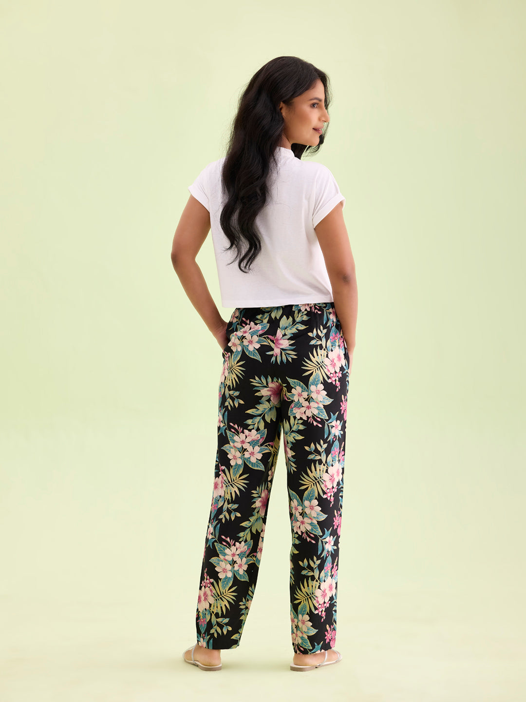 Black Woven Viscose Printed Lounge Pants