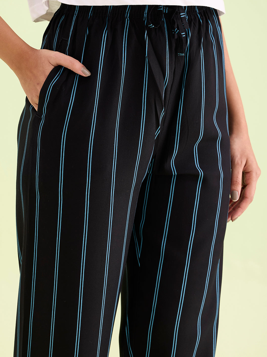 Black Woven Viscose Printed Lounge Pants