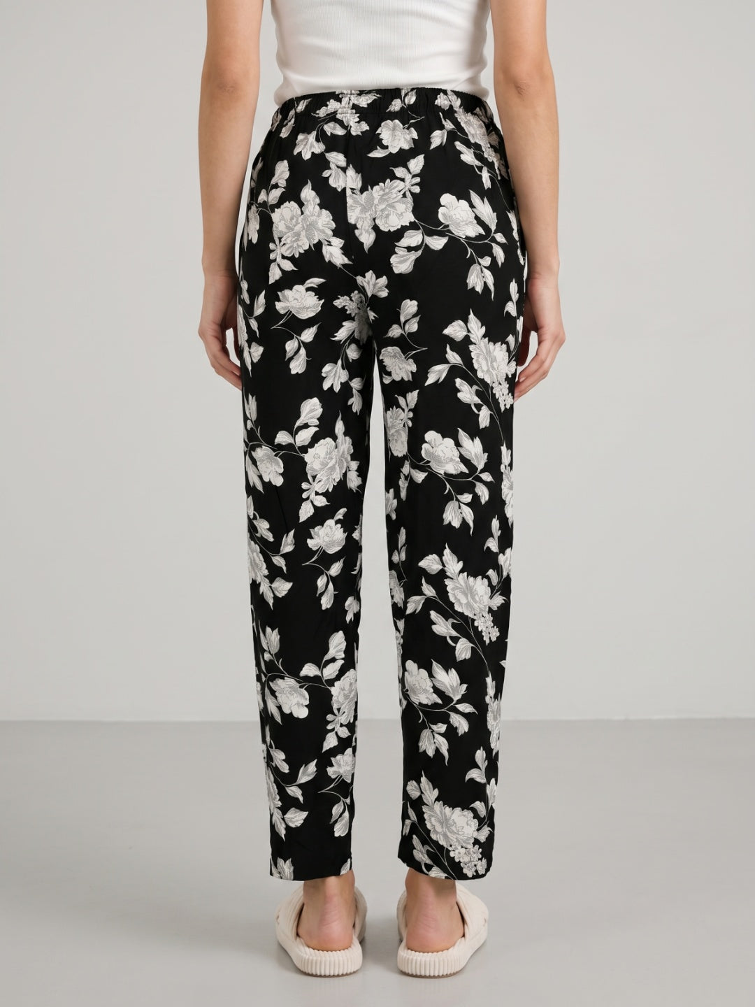 Black Woven Viscose Printed Lounge Pants