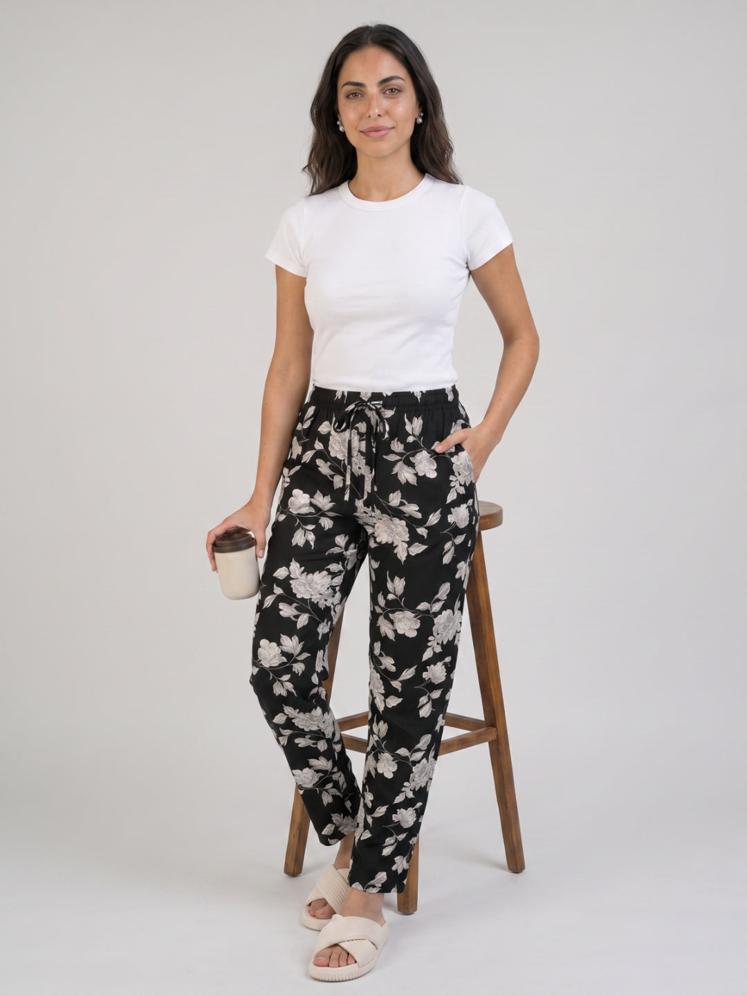 Black Woven Viscose Printed Lounge Pants