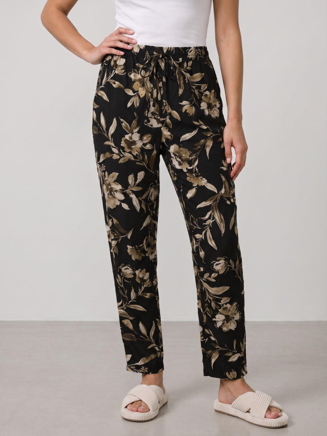 Black Woven Viscose Printed Lounge Pants