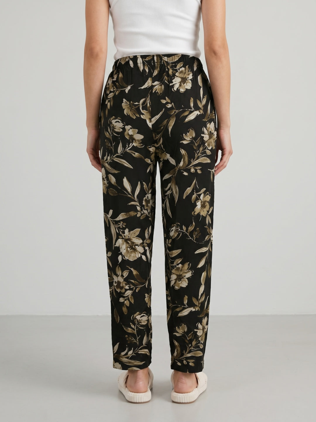 Black Woven Viscose Printed Lounge Pants