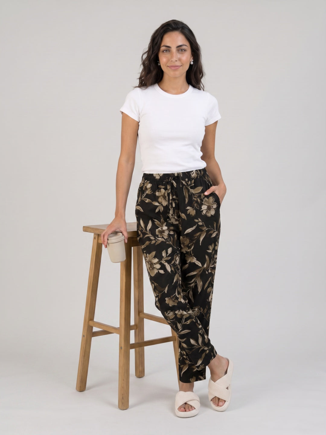 Black Woven Viscose Printed Lounge Pants