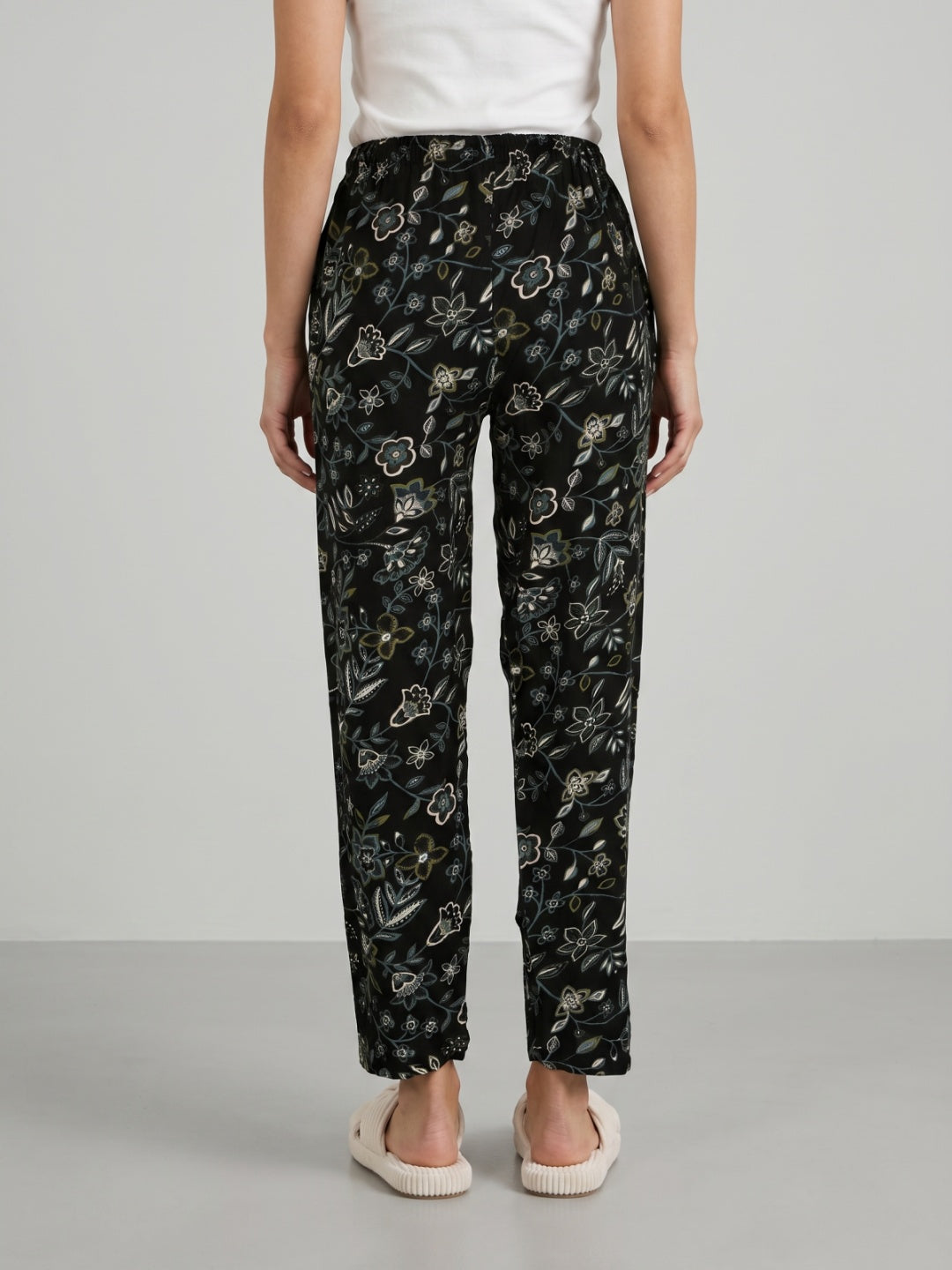 Black Woven Viscose Printed Lounge Pants