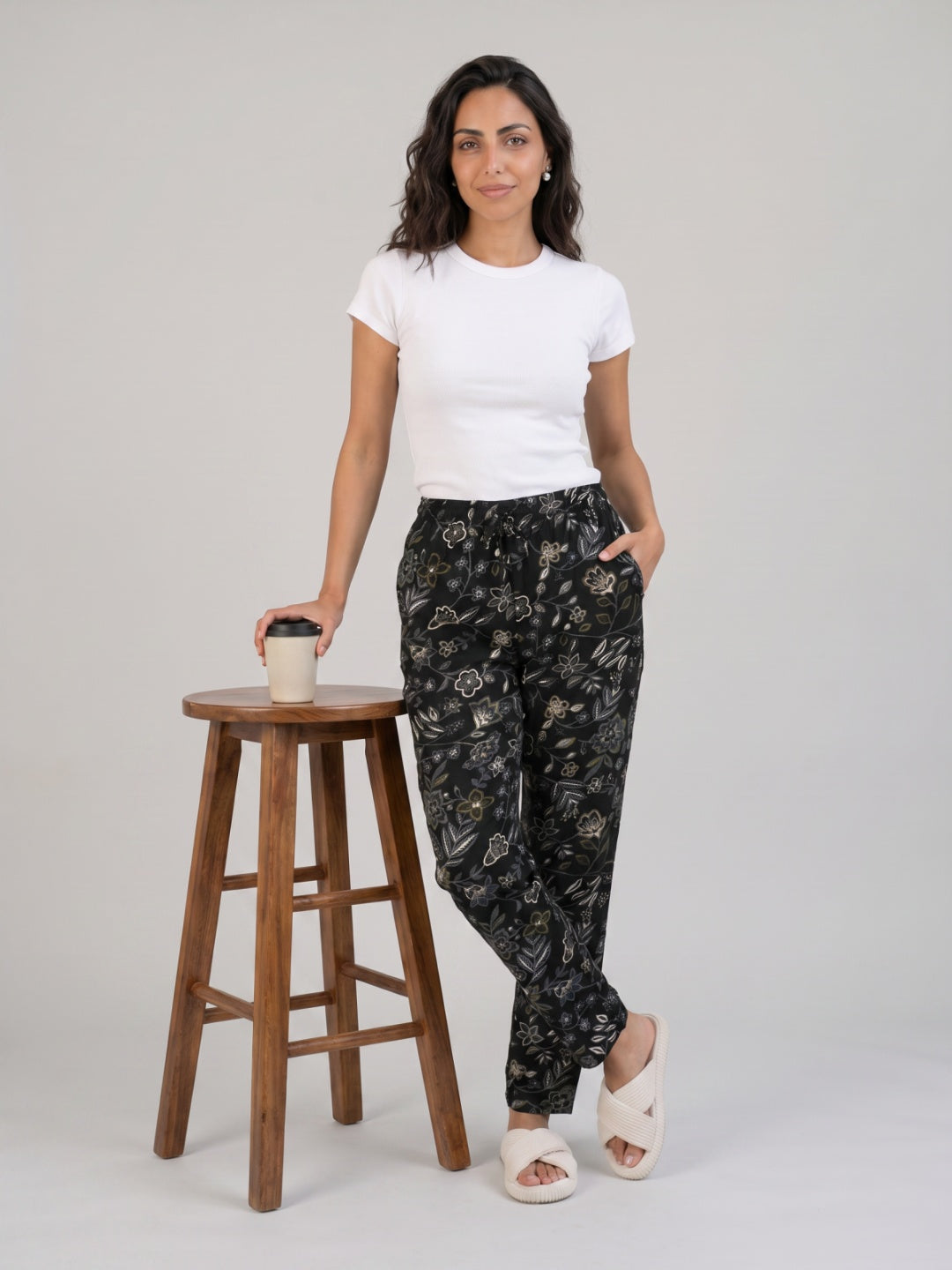 Black Woven Viscose Printed Lounge Pants