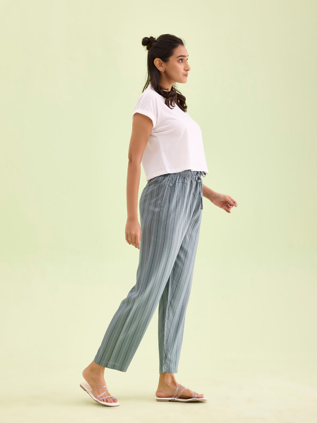 Blue Woven Viscose Printed Lounge Pants